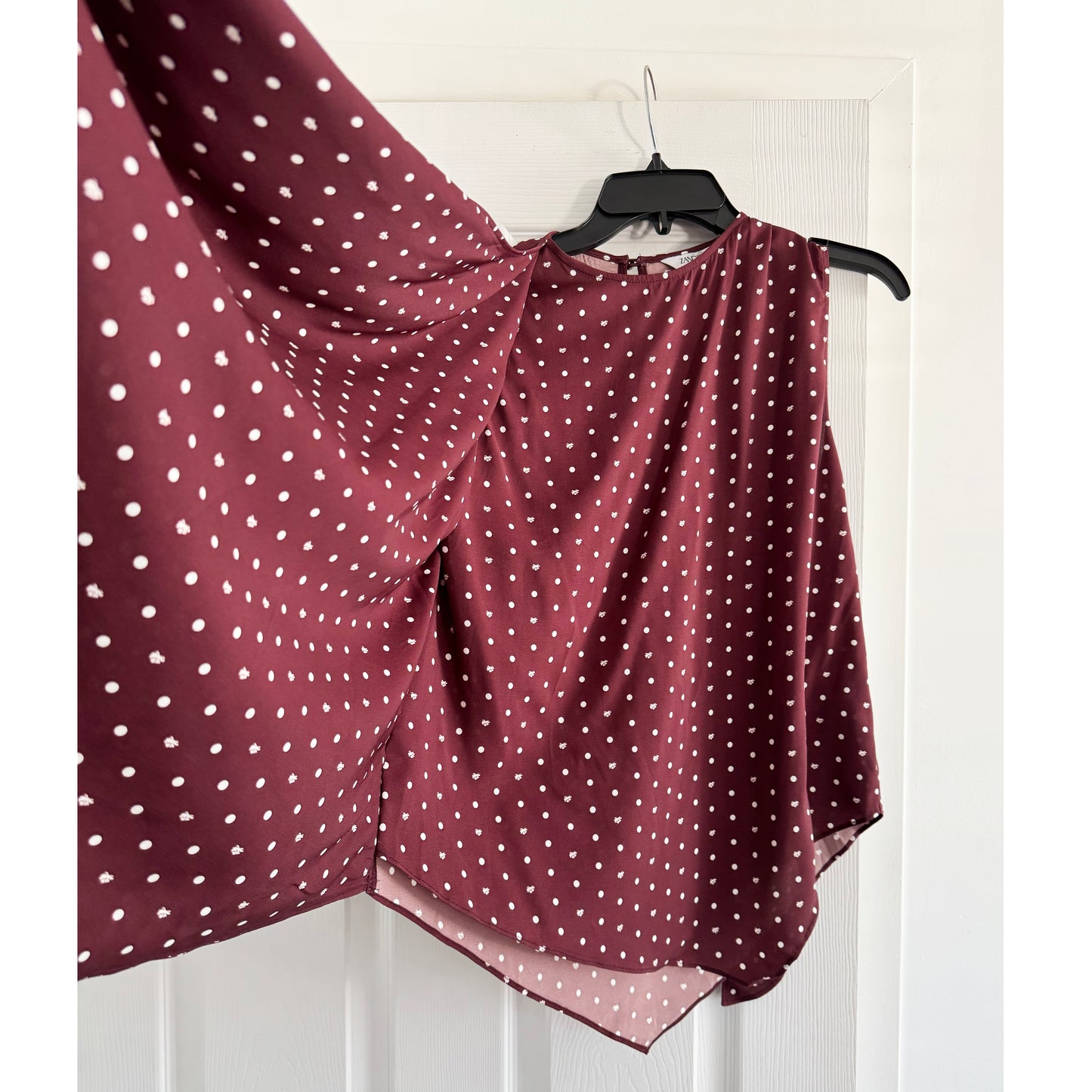 Zandra "Scarlett" Polka Dot Top in Burgundy, size Medium