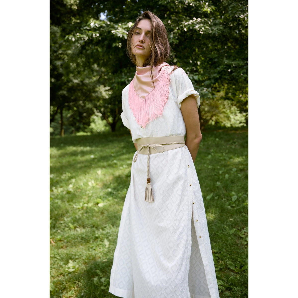 Zandra Stone "Bari" Button Side Cotton Dress in Ivory, size Medium