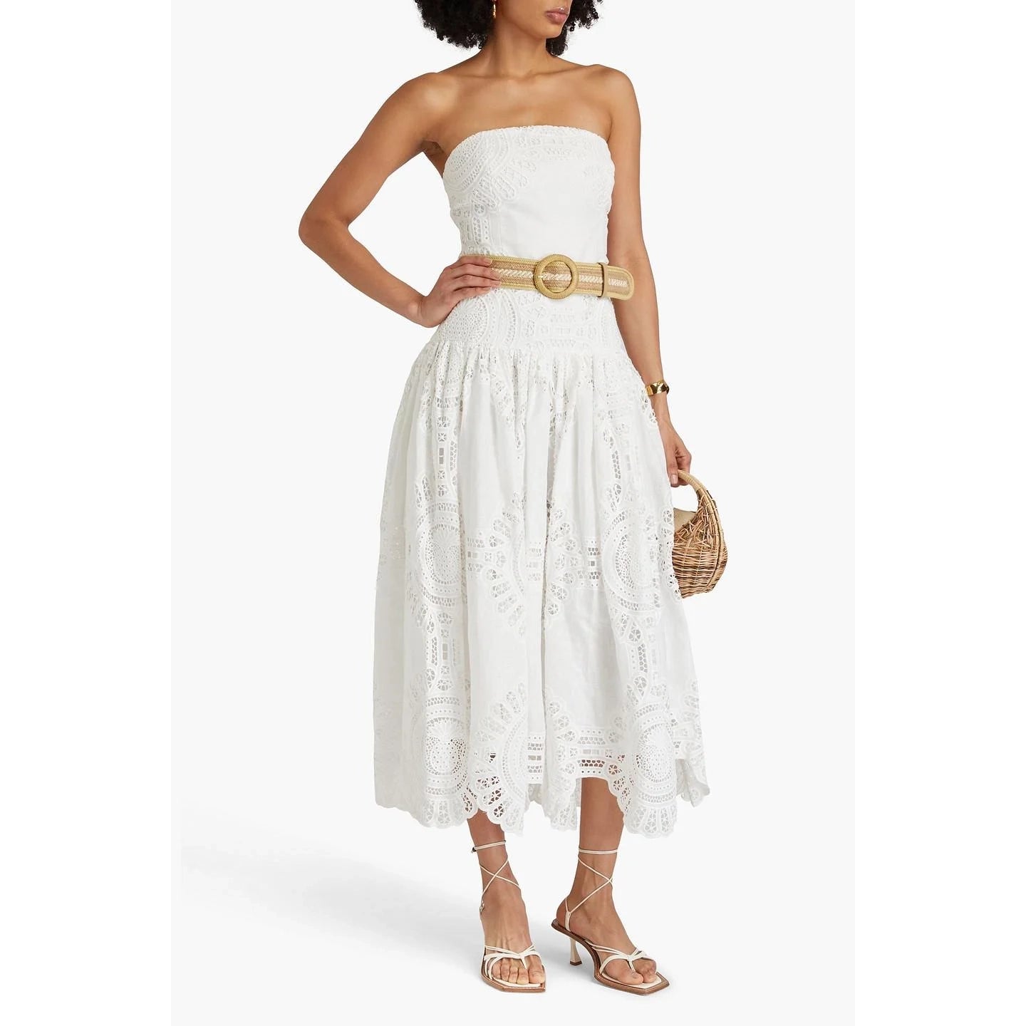 Zimmermann Strapless Midi Dress in Ivory, size "1" (fits US size 6)