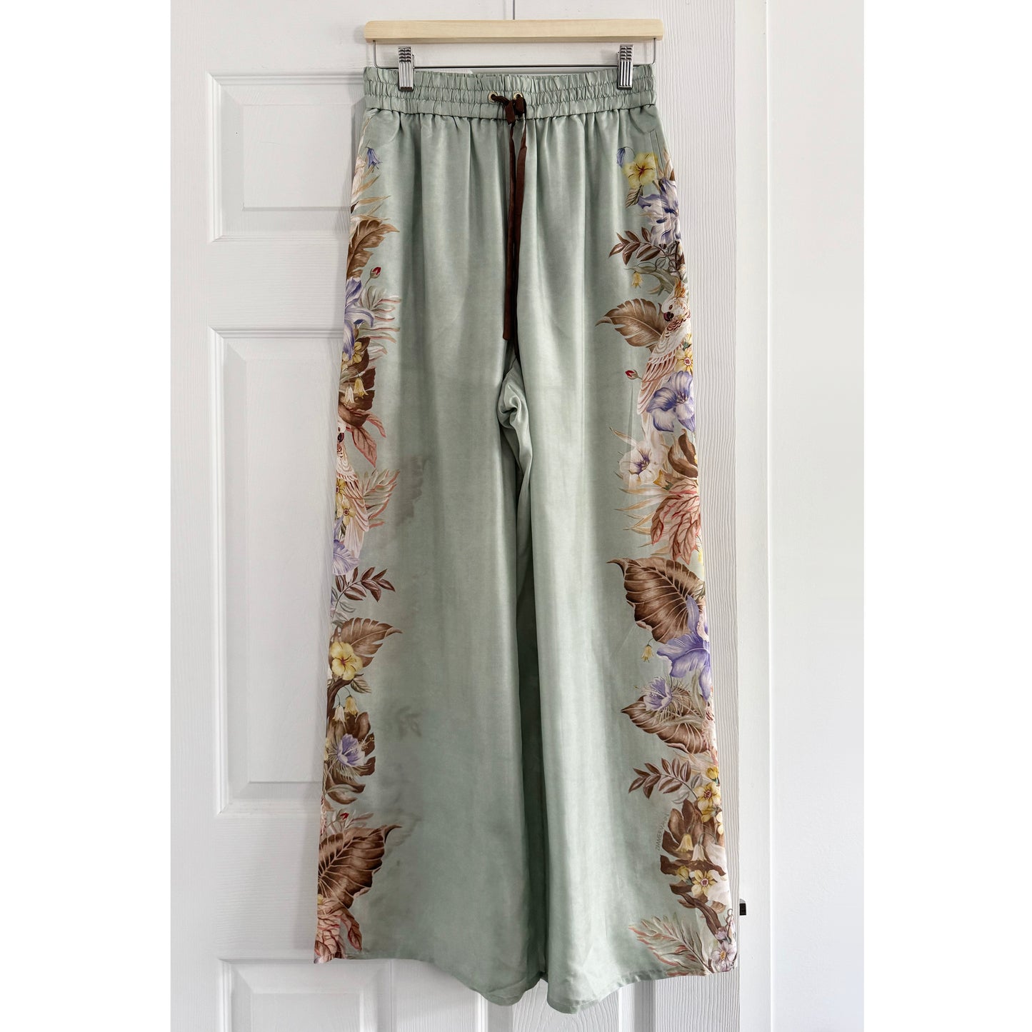 Zimmermann "Coco" Printed Silk Wide Leg Pants, size 1 (size small)