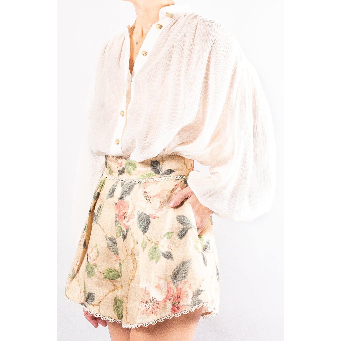 Zimmermann Linen Floral Print « Kirra » Trim Shorts, taille 1 (alias Taille XS/S)