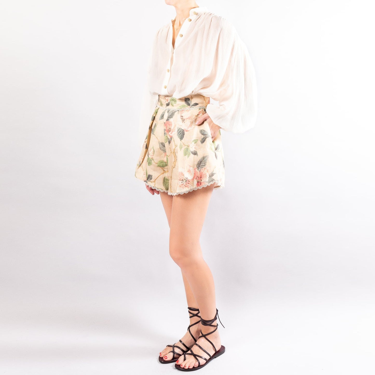 Zimmermann Linen Floral Print « Kirra » Trim Shorts, taille 1 (alias Taille XS/S)