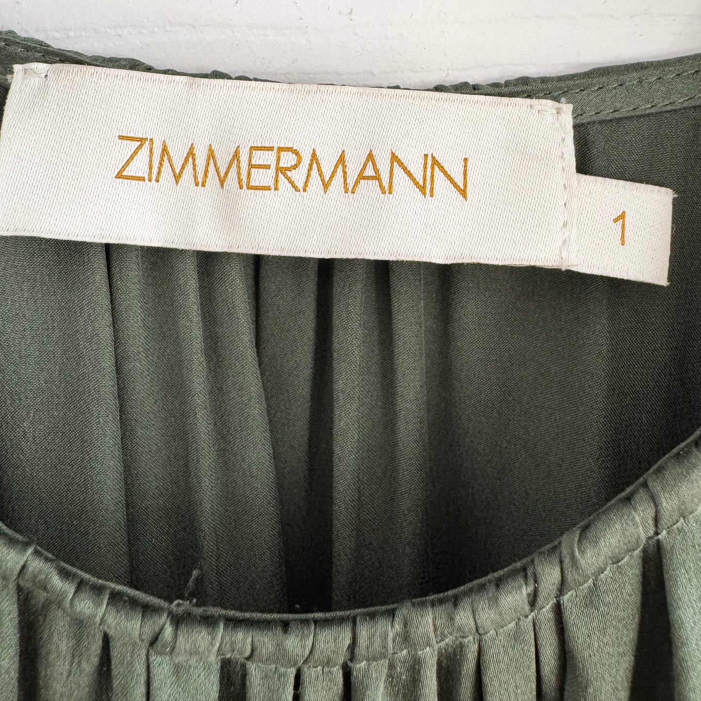 Zimmermann "Espionage" Tiered Satin Dress in Green, size "1"