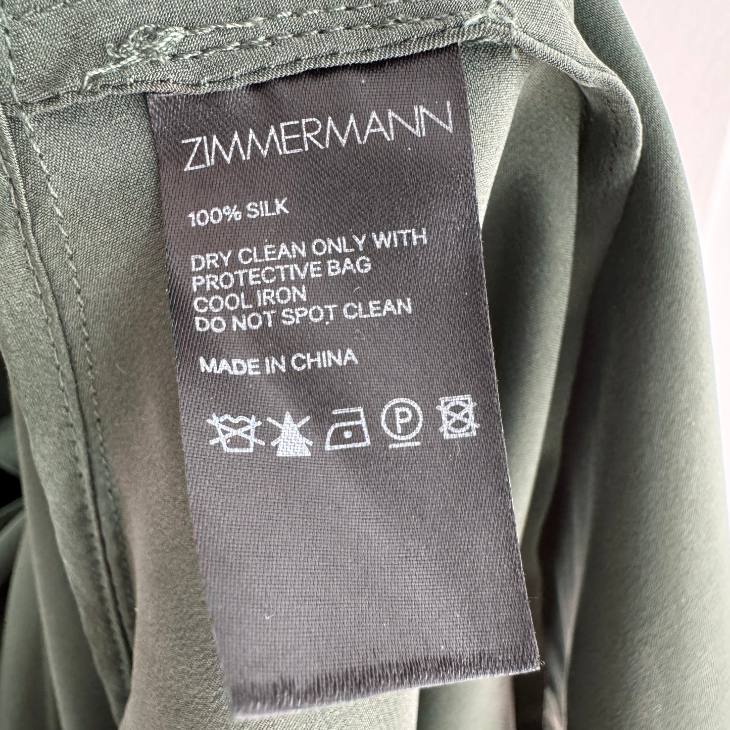 Zimmermann "Espionage" Tiered Satin Dress in Green, size "1"