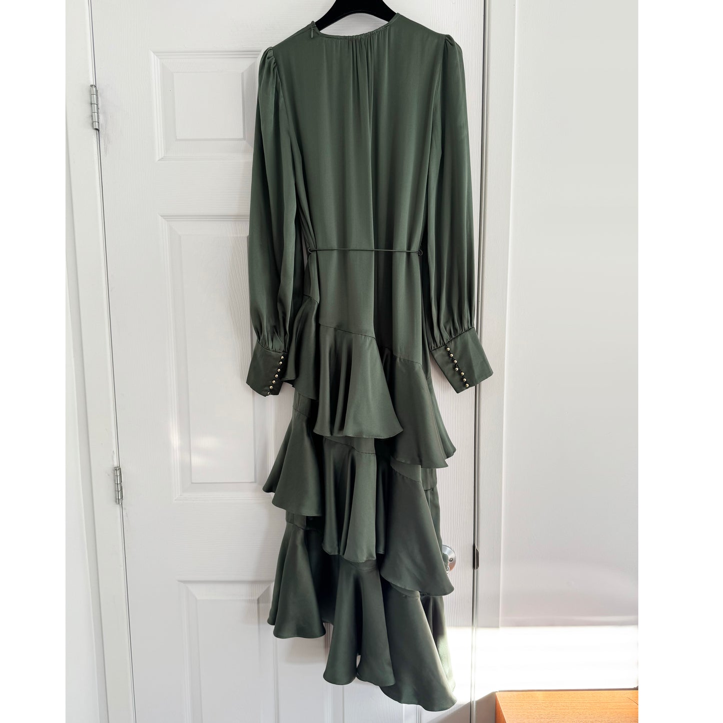 Zimmermann "Espionage" Tiered Satin Dress in Green, size "1"