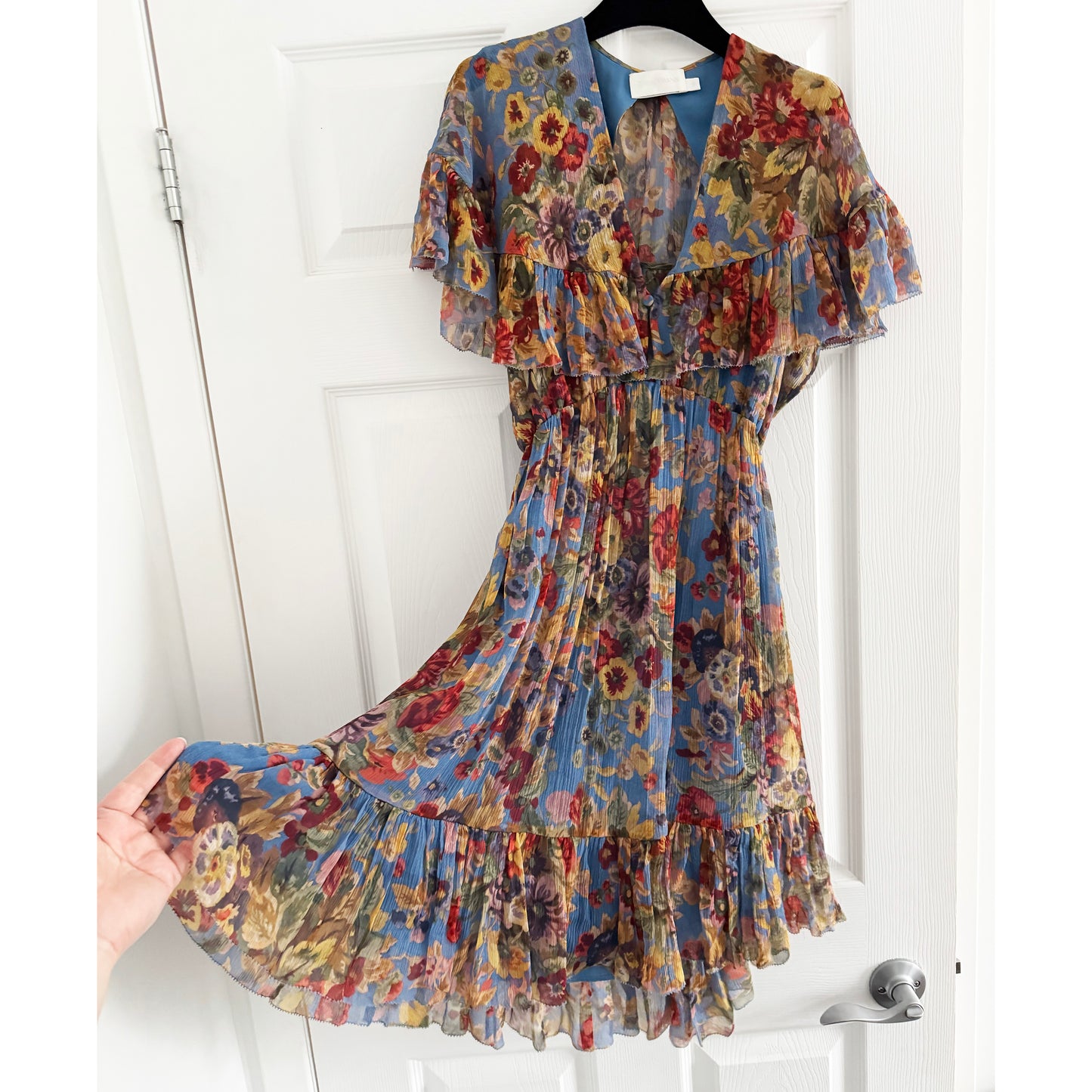 Zimmermann "Lovelorn Frill" Floral Silk Cape Dress, size 0 (XS)